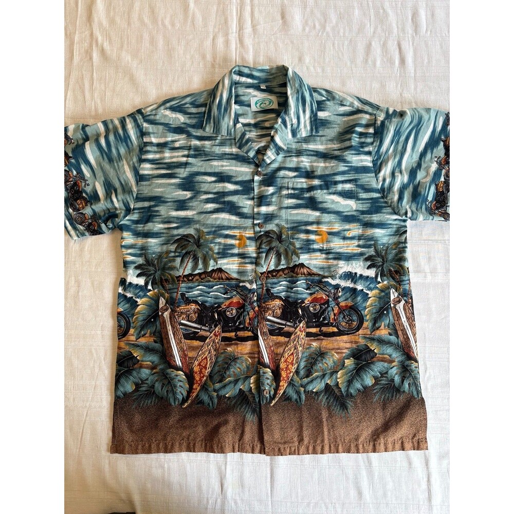 GoHawaii Hawaiian Shirt Mens XL Motorcycle Surfboard Aloha Camp